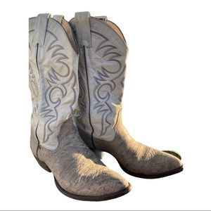 Larry Mahan Grey Textured Embroidered Cowboy Boots